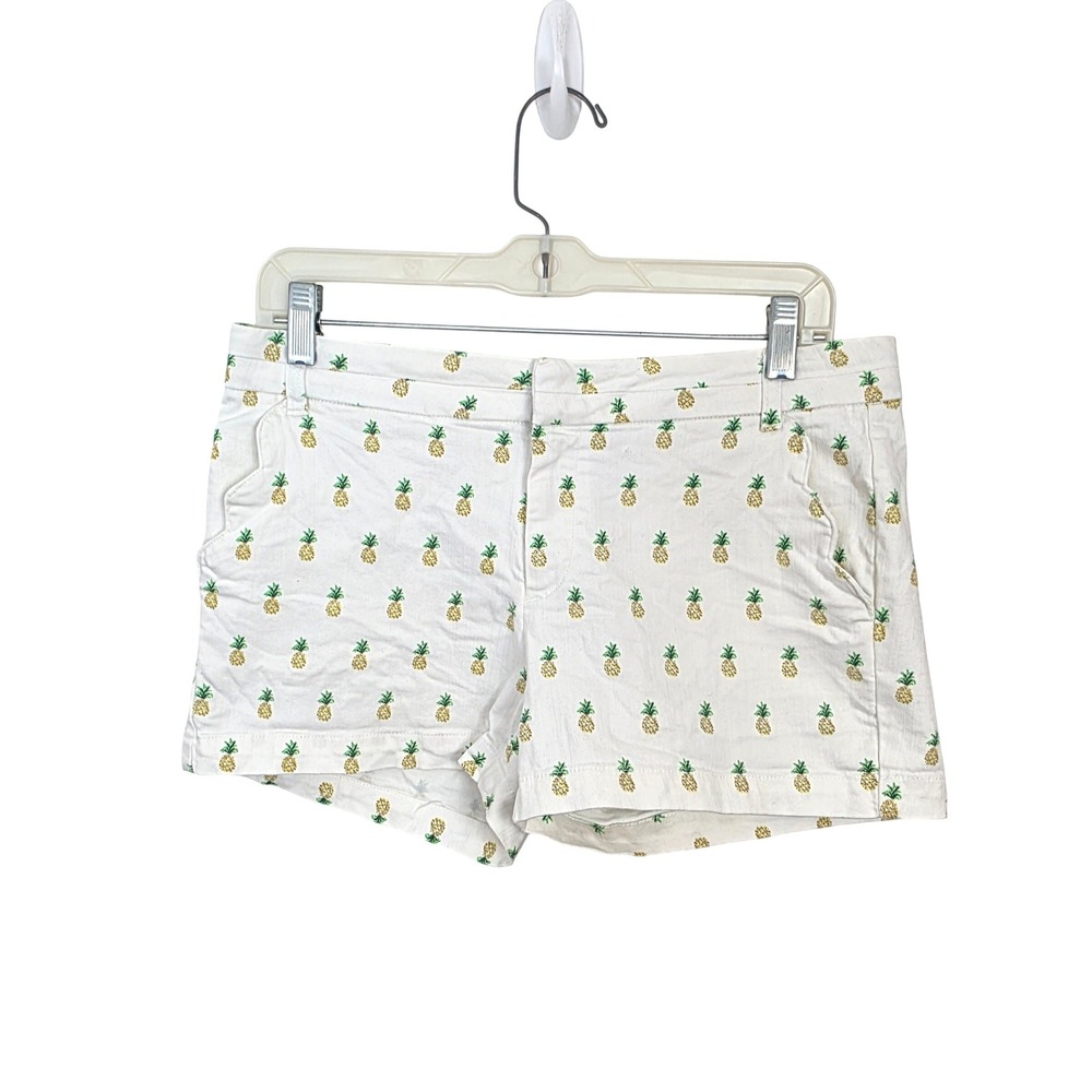 Blue Rain Francesca's White Yellow Pineapple Print Cotton Denim Shorts Size M‎